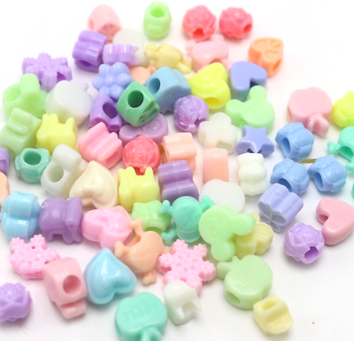 #ad 100 Mixed Pastel Color Acrylic Assorted Heart Animal Shape Pony Beads kids Craft