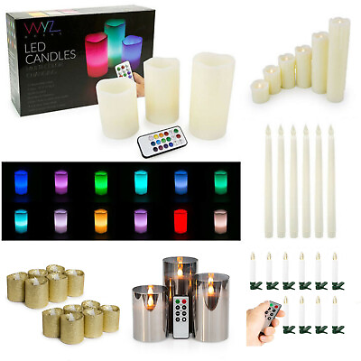 #ad Various LED Candle Sets Flickering Taper Faux Wax Color Change Options w Remote