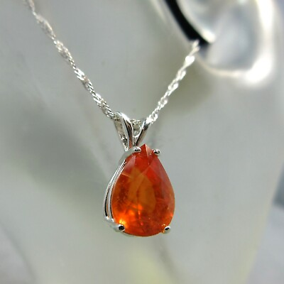 #ad HESSONITE GARNET Genuine Large Orange .925 Sterling Silver Necklace 3.95 ct.