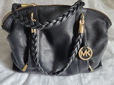 #ad Michael Kors Leather Handbag braided handles Gold lustre hardware
