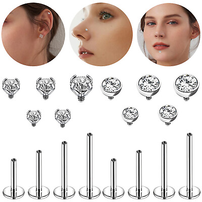 #ad 16g 18g Surgical Steel Labret Lip Stud CZ Cartilage Earring Lip Piercing Jewelry