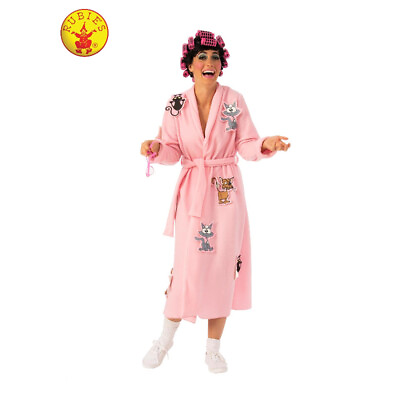 #ad Crazy Cat Lady Womens Costume Robe amp; Wig with Curlers Housewife Gown S: Medium AU $69.99