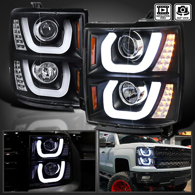 #ad Black Fits 2014 2015 Chevy Silverado 1500 LED Halo Projector Headlights Lamp LR