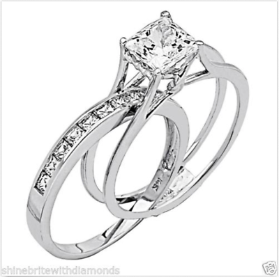 #ad 2.0 Ct Princess 14K White Gold Created Diamond 2 Piece Engagement Ring Band Set $489.06