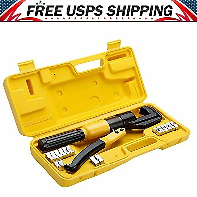 #ad 10 Ton Hydraulic Crimper Crimping Tool Wire Battery Cable Lug Terminal W 8 Dies
