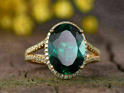 #ad 2.50Ct Oval Cut Emerald Halo Women Lab Created Diamond Ring 14K Rose Gold Finish