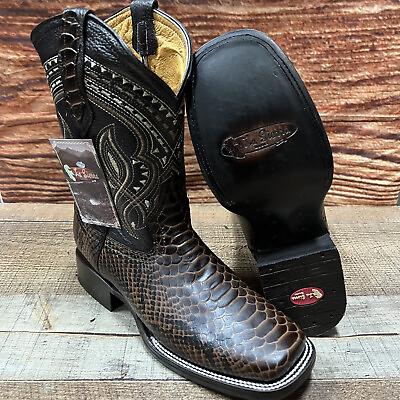 #ad Men#x27;s Python Print WESTERN Cowboy Rancher Square Toe Boots Brown Bota Rodeo 695