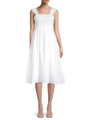 #ad Nannette WHITE Women#x27;s Smocked Sleeveless MIDI Dress US 12