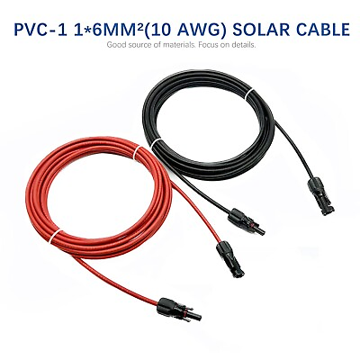 #ad 10 AWG Solar Panel Extension Cable PV Wire Solar Connectors Pair Black Red 6mm²