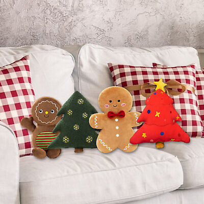 #ad 1 2X Plush Stuffed GingerbreadChristmas Tree Plushie Throw PillowHoliday Decor