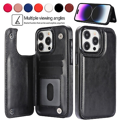 #ad Leather Card Holder Wallet Phone Case For iPhone 15 Pro Max 14 13 12 11 XS XR 87