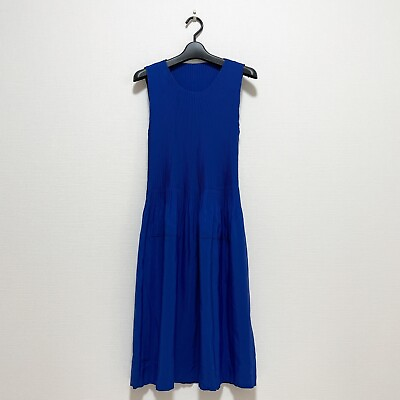 #ad koibito misaki Pleated Dress Sleeveless Blue M L Woman Issey Miyake Japan Used
