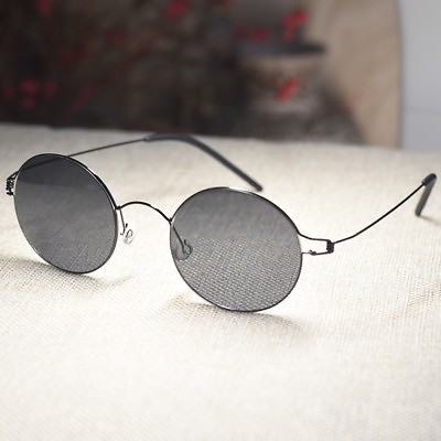 #ad Vintage titanium Round sunglasses John Lennon Glasses men black frame black lens