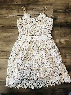 #ad New She Sky Small Sheer Cream Floral Lace Lined Sleeveless Dress W173