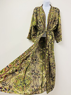 #ad Gown Robe Retro Vintage Long Dressing Kimono Maxi Hippie Indian Bohemian Green