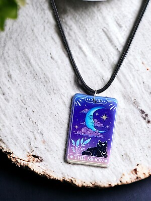 #ad Cat amp; Moon Tarot Card Necklace Costume Jewelry Kitty Gothic Witch Spooky Vibes