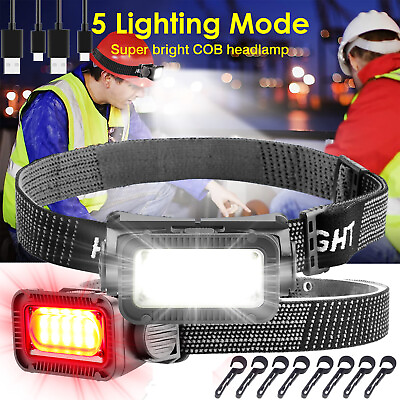 #ad 2pack Super Bright COB LED Headlamp Rechargeable Waterproof Headlight Work Light