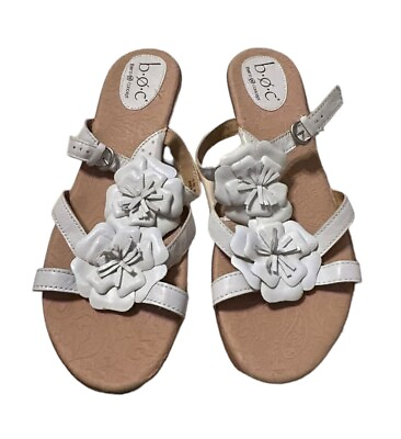 #ad New BOC Born Concept Womens Size 11 Sandals White Leather Flower Slides NWOB