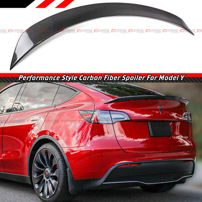 #ad For 2020 2023 Tesla Model Y V Style Sport Carbon Fiber Trunk Lid Spoiler Wing