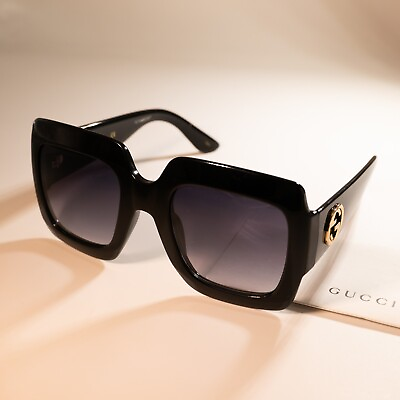 #ad Gucci GG0053S Black Grey Lens Square Women Oversized Sunglasses 100% UV