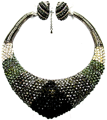 #ad Black amp; Ice Rhinestone Huge Collar Necklace Clip Earring Set