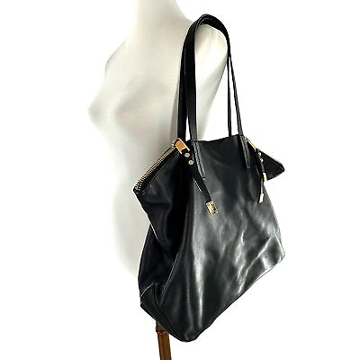 #ad Michael Kors Black Leather Large Tote Shoulder Bag $98.95