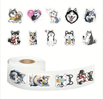 #ad 500 pcs Sticker Roll Variety Animal Husky Dog Designs Semi Gloss Self Adhesive