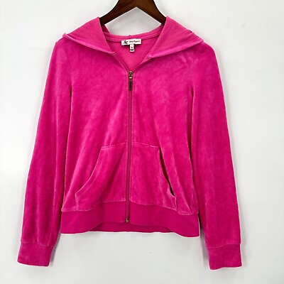 #ad Juicy Couture Jacket Womens Full Zip Velvet Hoodie Pockets Fuchsia Size M