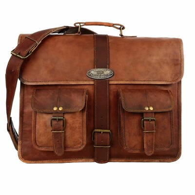 #ad Adult Genuine Real GVB Leather Vintage Laptop Messenger Shoulder Briefcase Bag