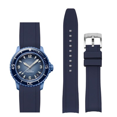 #ad Navy Blue Fifty Fathoms Blancpain X Swatch Five Oceans Rubber Watch Strap