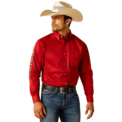 #ad Ariat Men#x27;s Team Logo Twill Red Classic Fit Shirt 10048809