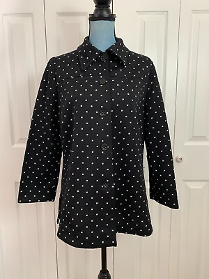 #ad Vintage 1970’s Polyester Handmade Button Front Shirt Black White Carol Brady 42quot;