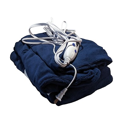 #ad Biddeford Microplush Electric Heated Warming Throw Blanket Navy Blue 60x52quot;