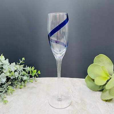 #ad Pier 1 Cobalt Blue Swirline Champagne Toasting Flute Glass 10”Discontinued Swirl
