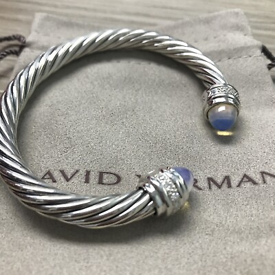 #ad David Yurman Classic Sterling Silver 7mm Opal amp; Diamonds Bracelet Sz M