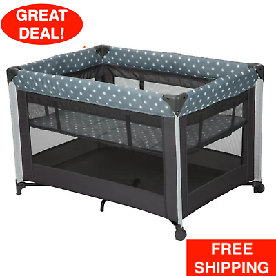 #ad Baby Play Yard Playpen Fence Bassinet Rolling With Wheels Portable Foldable Gray