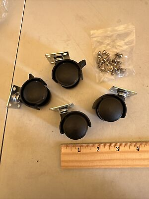 #ad Set Of 4 Wheel Chair Cabinet Swivel Caster Wheels Screws Included