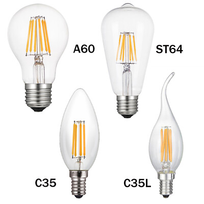 #ad Edison ​LED Bulb Filament Lamp E27 E14 220V 240V Lights ST64 C35 C35L A60 White