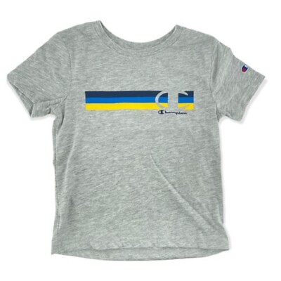 #ad Champion Boy’s Heather Grey Short Sleeve Crewneck Logo Graphic T Shirt Size 5