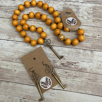 #ad handmade necklace amp; earrings set #303 vtg beads keys unique jewelry NWT Set