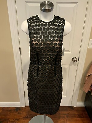 #ad Jill Stuart Shimmering Black Pencil Dress w Floral Applique Body Size 4 $40.00