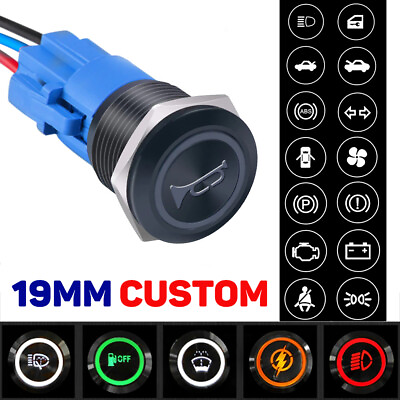 #ad 19mm Metal Push Button LED Switch Momentary Latching Black For Car RV Truck Boat