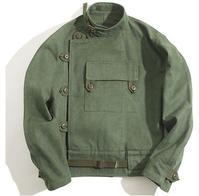 #ad Men#x27;s Vintage Swedish Motocycle Jacket Cotton Army Military Workwear Green Coat