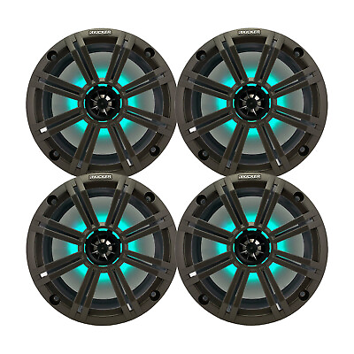 #ad Kicker 8quot; 300 Watt Max Marine Multicolor LED Speakers w Charcoal Grilles Qty 4