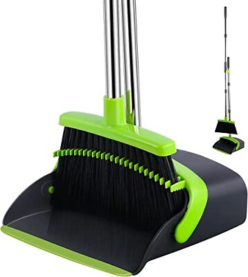 #ad Broom and Dustpan Set for Home Large Dust Pan and Broom Combo Upright Stand...