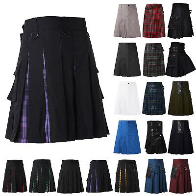 #ad Scottish Cotton Kilt Deluxe Tartan Goth Outdoor Utility Kilts Highland Skirt US
