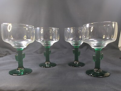 #ad Set 4 Vintage Libbey Margarita Green Cactus Stem Glasses 6.25” 10 Oz Unique