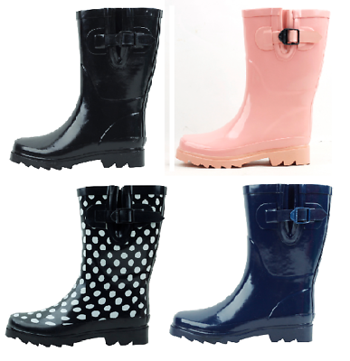 #ad New Women#x27;s Mid Calf Rubber Rain Boots