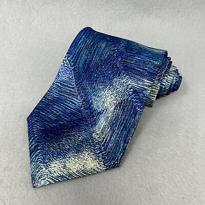#ad NEW Mens KOLTE Designer Tie 100 Silk Blue Abstract Lines Necktie ITALY 56 x 4