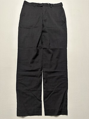 #ad Santorelli 33 x 34 Stuart Black Micro Birdseye 100% Wool Flat Front Dress Pants
